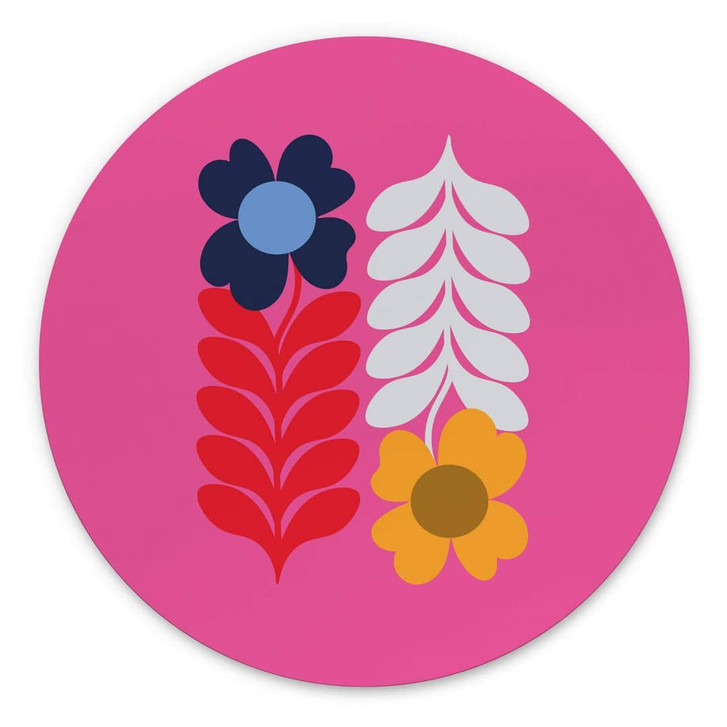 Rundes Wandbild Collett - Bunte Retroblumen - Alu-Dibond - WA393654