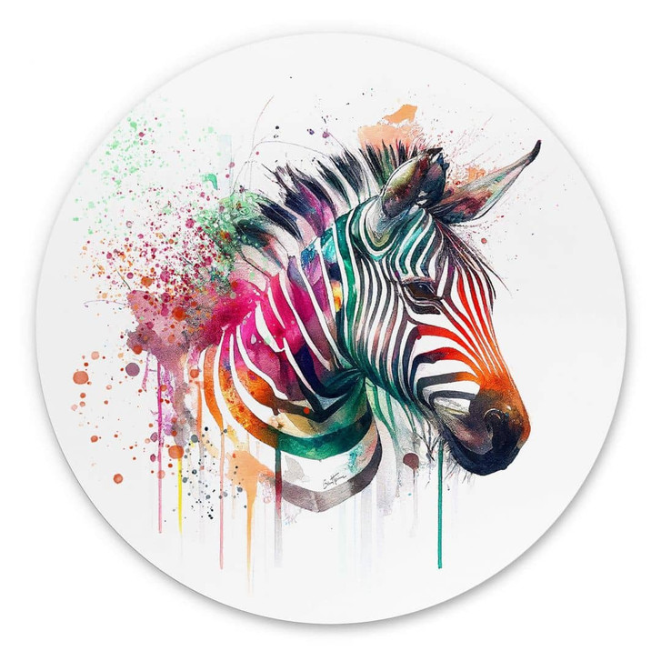Rundes Wandbild Heine - Regenbogen Zebra - Alu-Dibond - WA394468