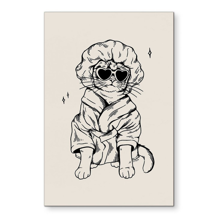 Wandbild Entspannte Katze mit Herzbrille - Royle - Alu-Dibond - WA422309