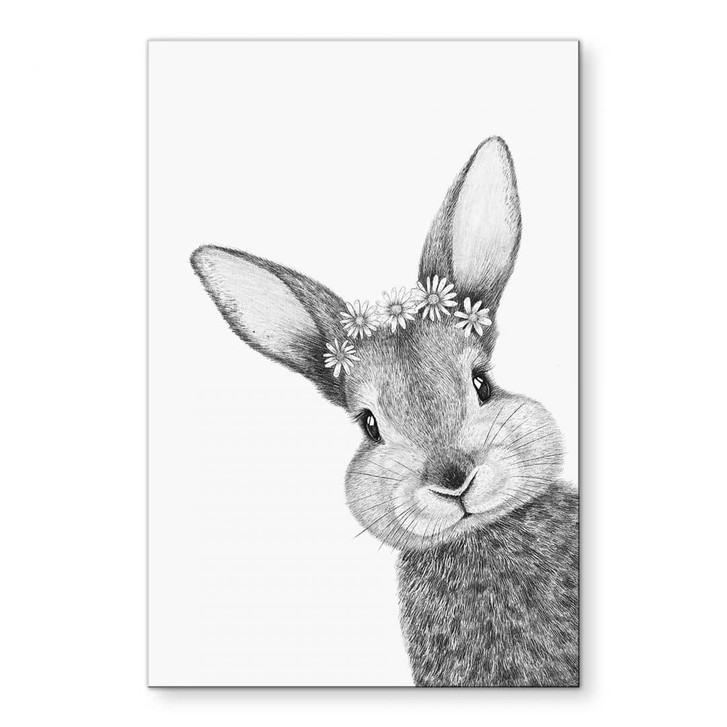 Wandbild Niedlicher Hase mit Kamillenblumen - Korenkova - Alu- Dibond - WA434190