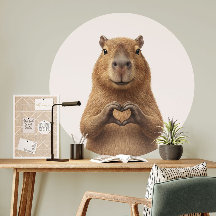 Wandtattoo Capybara mit Herzhand - Rund - WA501287