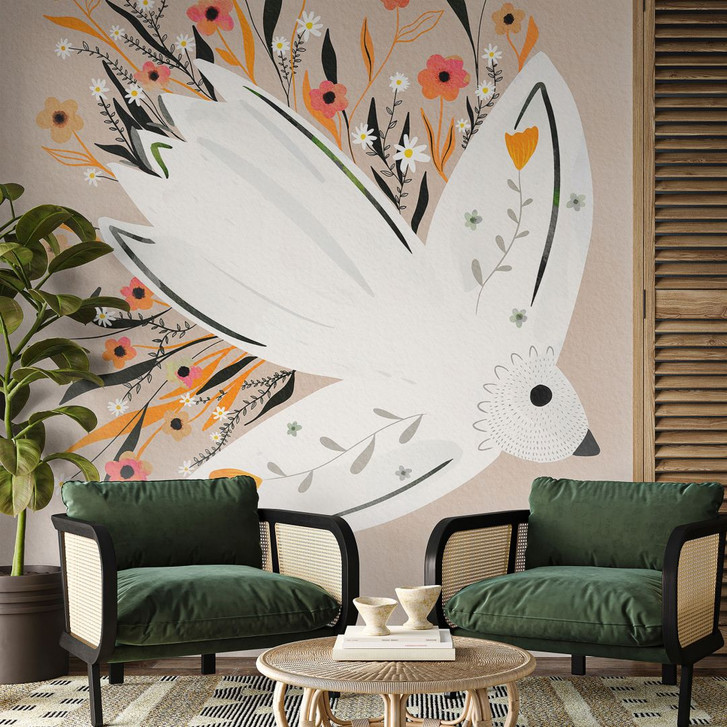 Fototapete Friedenstaube mit kleinen Blumen - Bloom - WA398611