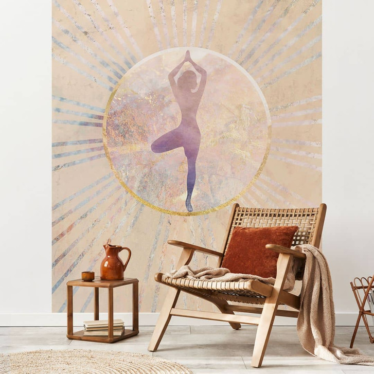 Fototapete Yoga Baumhaltung im Sonnenkreis - Manovski - WA466564