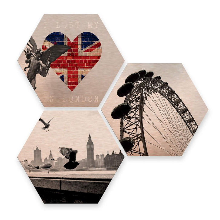 Hexagon - Alu-Dibond-Kupfereffekt - Impression of London (3er Set) - WA245114