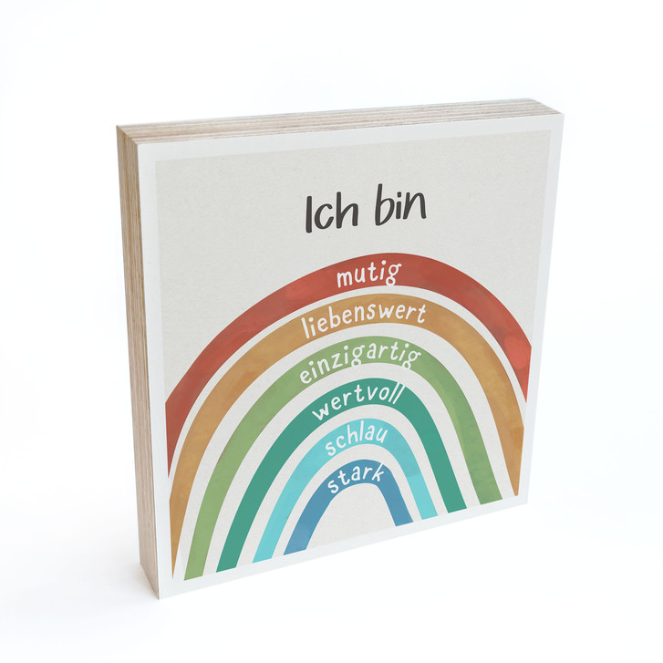 Holzbild zum Hinstellen - Regenbogen mit Mutmachsätzen - WA510724