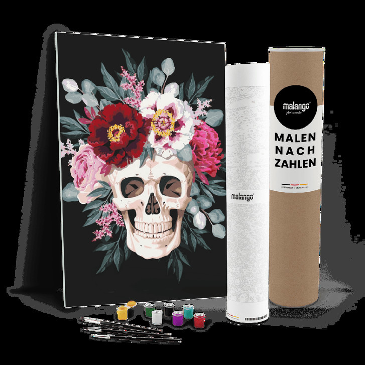 Malen nach Zahlen Leinwandbild - Schädel Blumen - WA446952