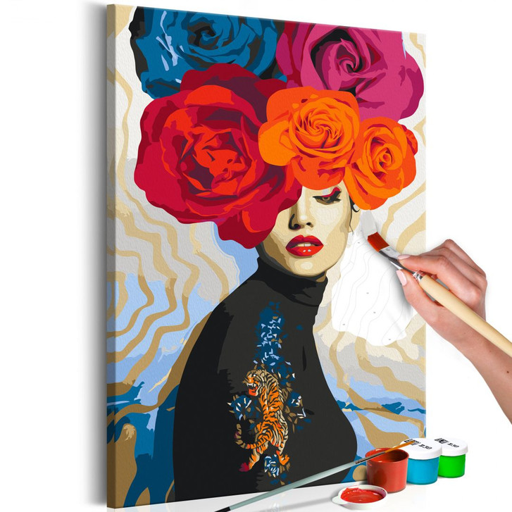 Malen nach Zahlen Leinwandbild - Tiger auf der Schulter - 40 x 50 cm - mit Keilrahmen - bespannt - WA437877