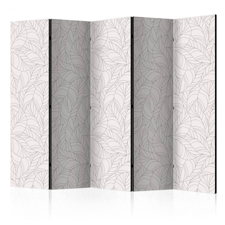 Paravent, Raumteiler freistehend, Trennwand - Farblose Blätter, 5-teilig - 225 x 172 cm - WA453337