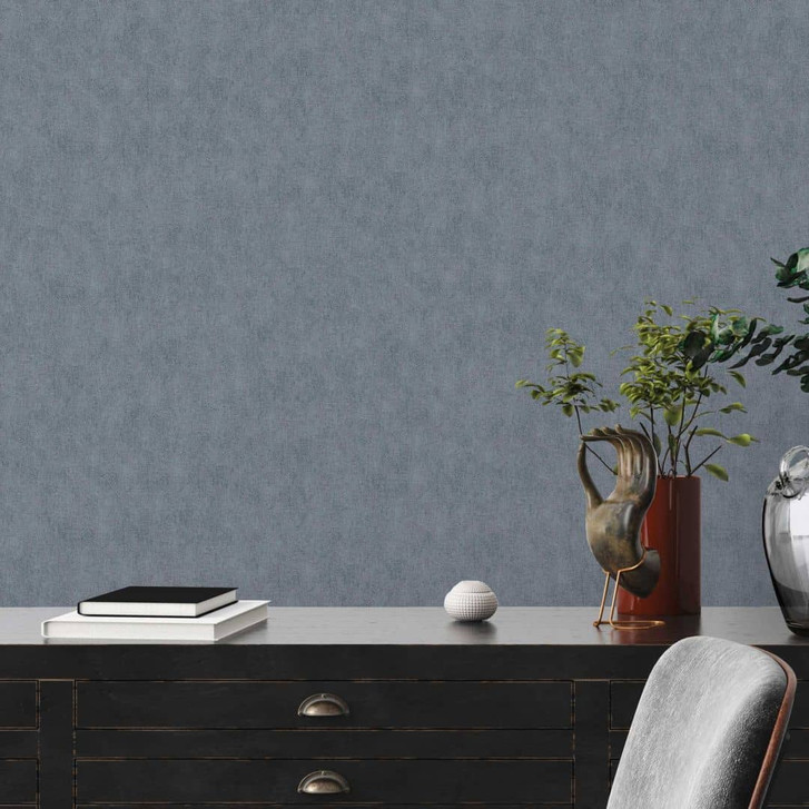 Unitapete mit Glanz Blau - Vliestapete mit Textil-Look - WA506358