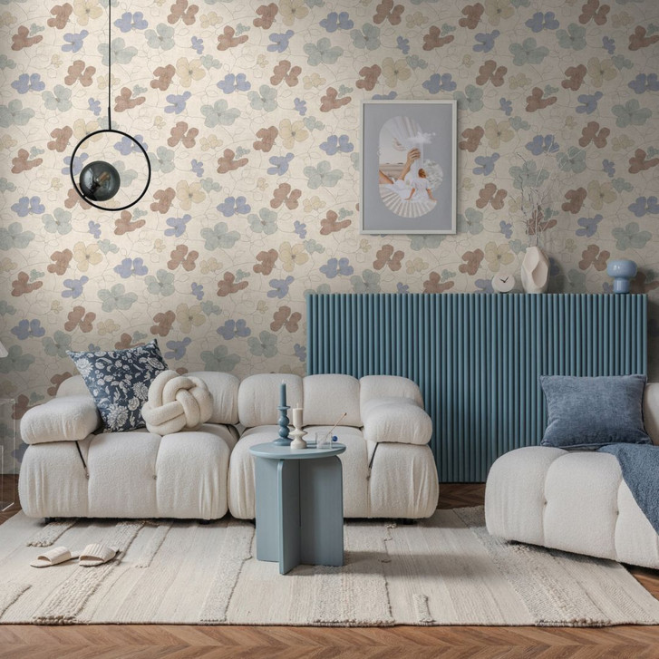 Vlies Tapete floral - feines Streifenmuster in Naturton & Greige - WA492756