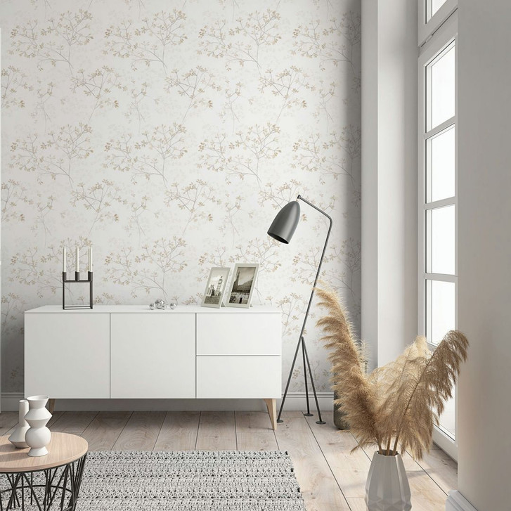 Vliestapete Blätter Floral Natur matt in Weiss Beige - WA497716