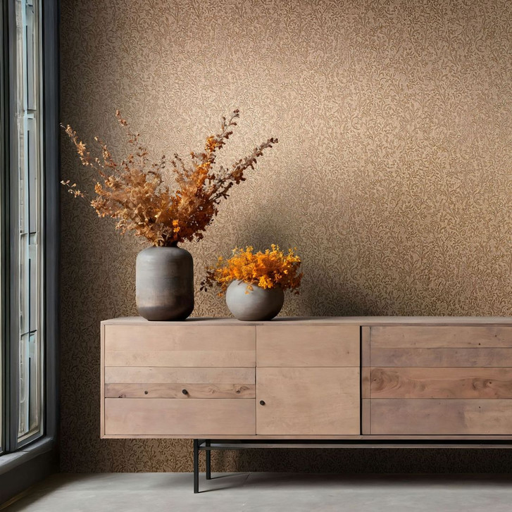 Vliestapete in Braun, Gold Blattmotiv Floral Natur - WA457136