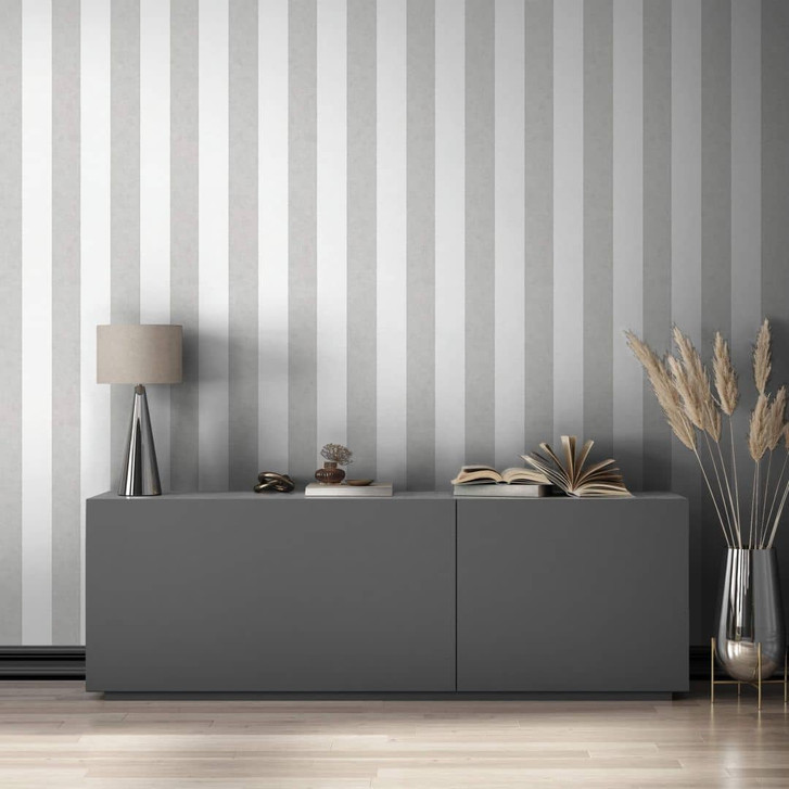 Vliestapete mit Blockstreifen weiss, grau Struktur - WA450534