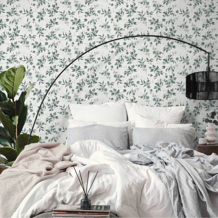 Florale Aquarell-Tapete Grün Grau – Vliestapete mit Blättern – Botanisches Muster - WA458852