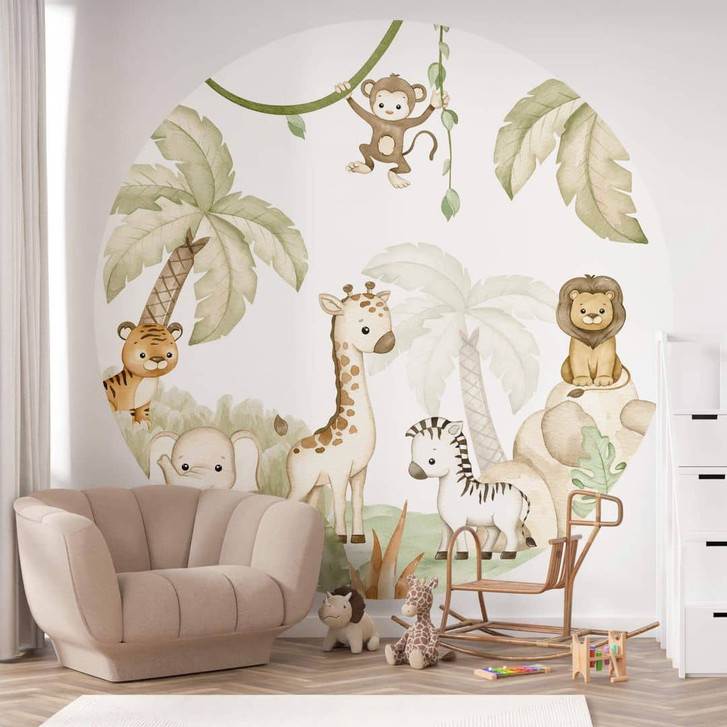 Fototapete Oliver Robins - Niedliche Tiere unter Palmen - Rund - Selbstklebend/Vlies - WA469817