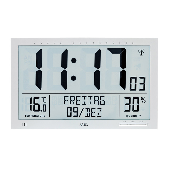 Funkwanduhr Digitaluhr Kunststoffgehäuse silber - UG100316