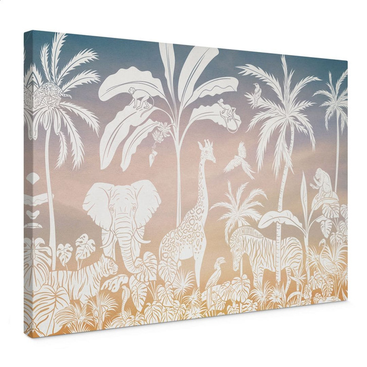 Leinwandbild Dschungelparadies mit Wildtieren - Ombre - Kikki Belle - WA444123