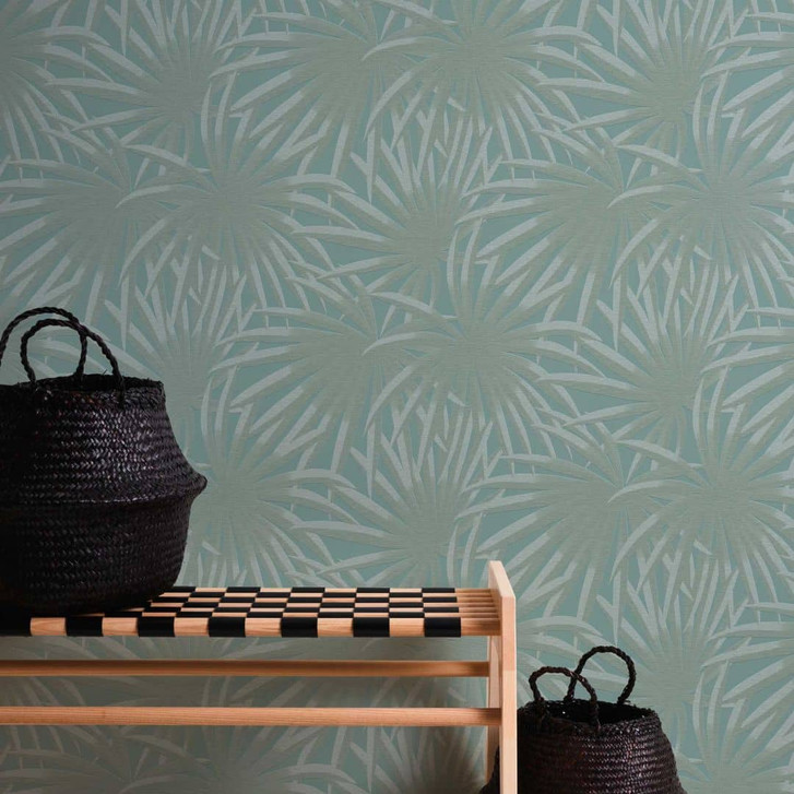 Tapete mit Blättern Mintfarben - Dschungel Vliestapete mit Palmenblatt - WA396599