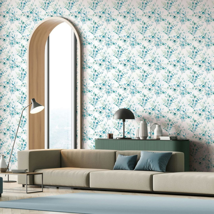 Vliestapete Blätter, Äste Floral Natur matt in Weiss Blau - WA497758