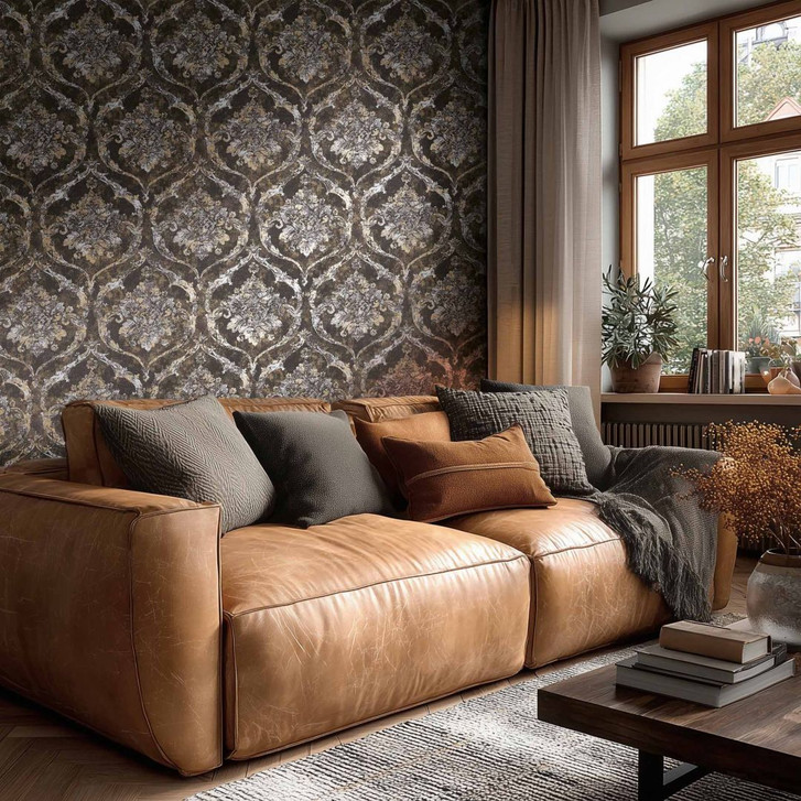 Vliestapete Davide Ornament Schwarz Metallic - Maison Du Temps Neo-Klassik Wohnzimmer Flur - WA506819