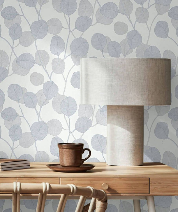 Vliestapete Weiss Grau Blau Floral für Wohnzimmer Schlafzimmer Küche marburg Tapete - WA450592