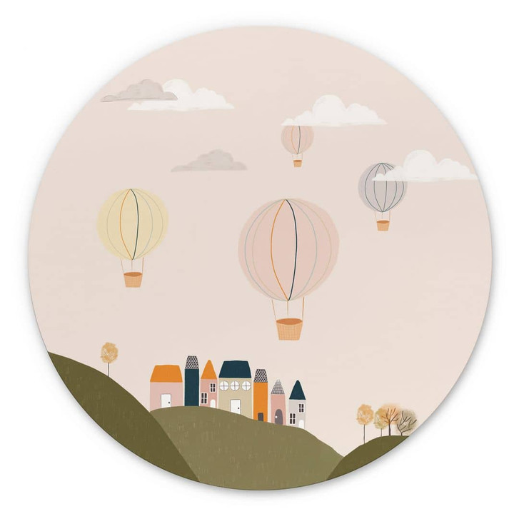 Wandbild Bunte Heissluftballons am Himmel - Lisboa - Alu-Dibond Rund - WA422241