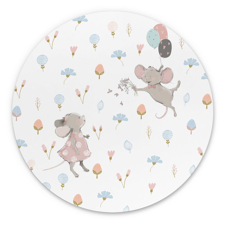 Wandbild Kleine Mäuse mit Luftballons - UN Designs - Rund - Alu-Dibond - WA422515