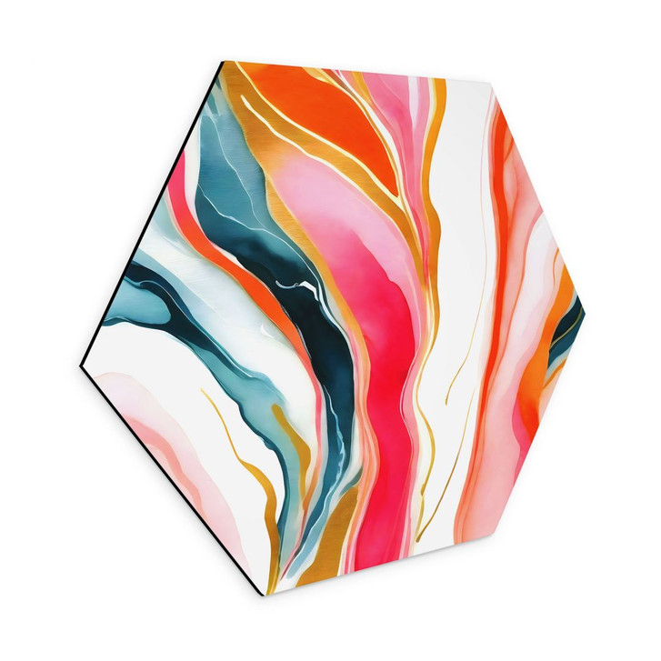 Hexagon Wandbild Bunte Marmorierung abstrakt - Gokhale - Alu-Dibond - WA422145