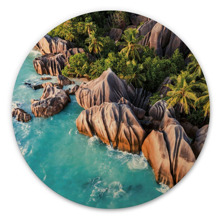 Holzbild Tropische Felsenküste der Seychellen - Colombo - Rund - WA471990