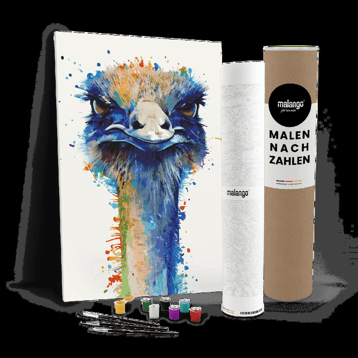 Malen nach Zahlen Leinwandbild - Straussenfamilie Papa Sandro - WA447566