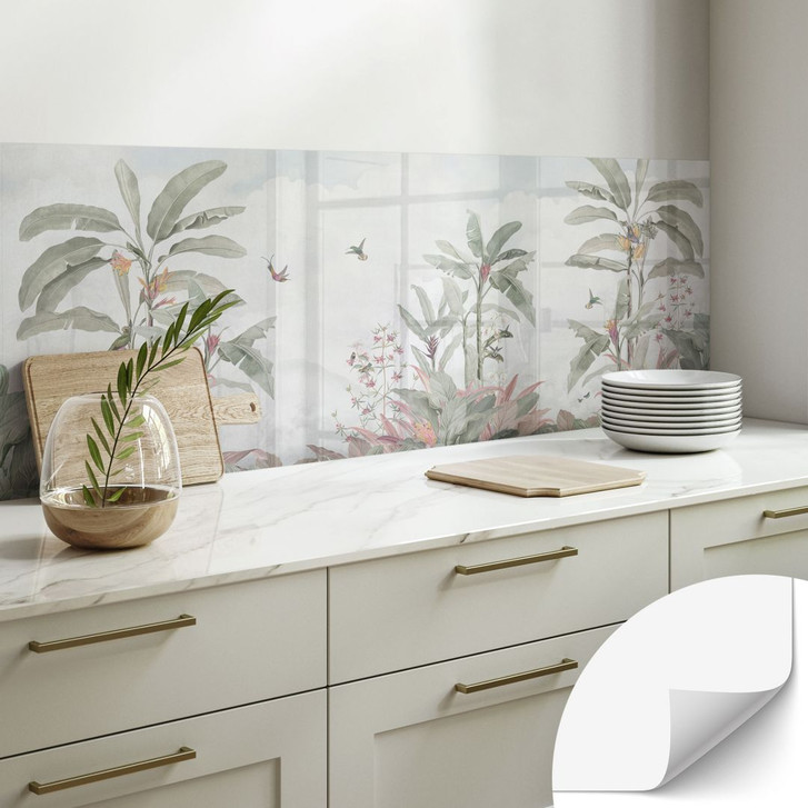 Selbstklebende Küchenrückwand Tropische Idylle mit Kolibri Blau - Bloomery Decor - WA499673