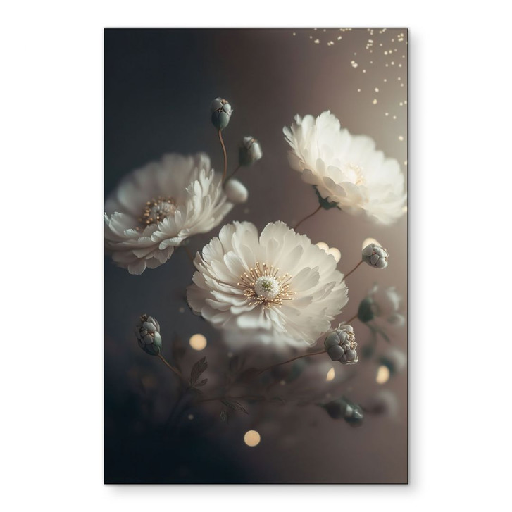 Wandbild Weisse Blumen mit Goldstaub - Treechild - Alu-Dibond - WA492191