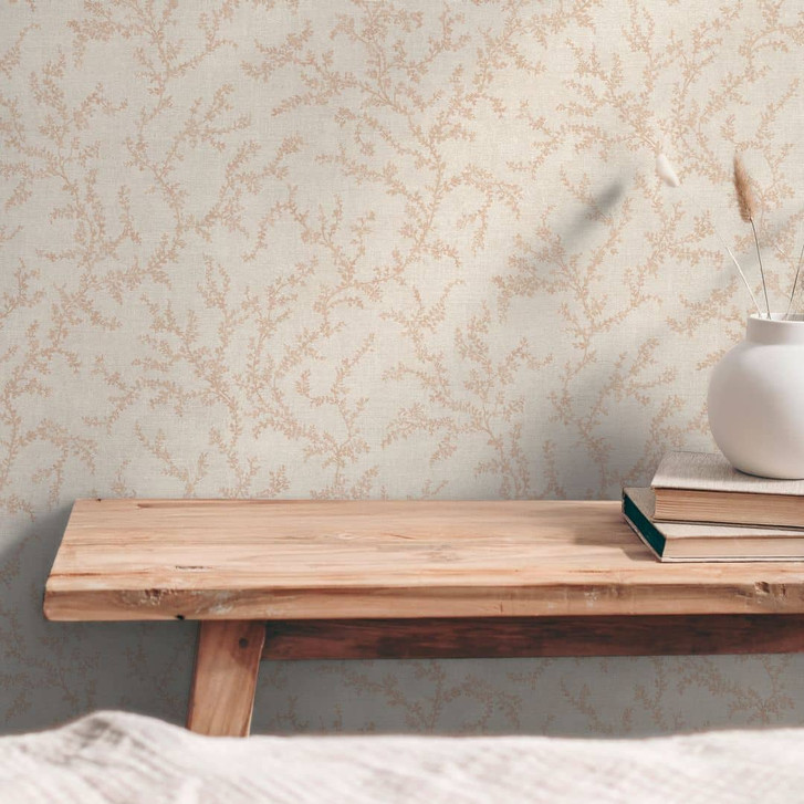 Florale Tapete mit Ranken Creme Braun Beige – Vliestapete zart strukturiert - WA492628