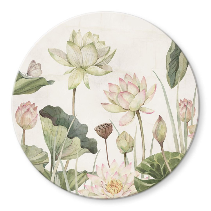 Glasbild Sir Edward - Seerosen Idyll in Pastell - Rund - WA354178