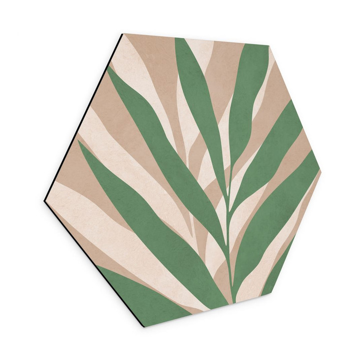 Hexagon Wandbild Tropische Zweige im sanften Farbspiel - Costa - Alu-Dibond - WA458431
