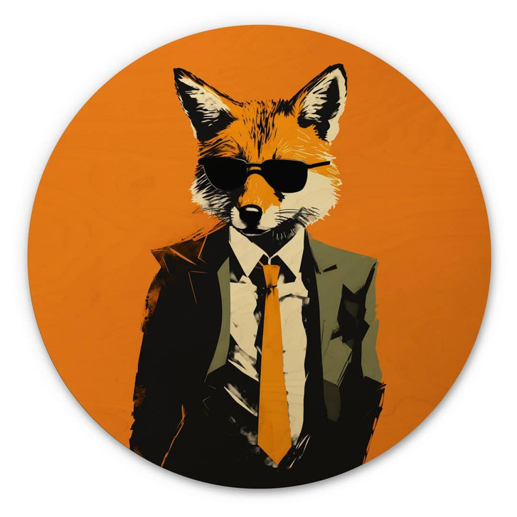 Holzbild Cooler Fuchs im Anzug - Magnusson - Rund - WA425118