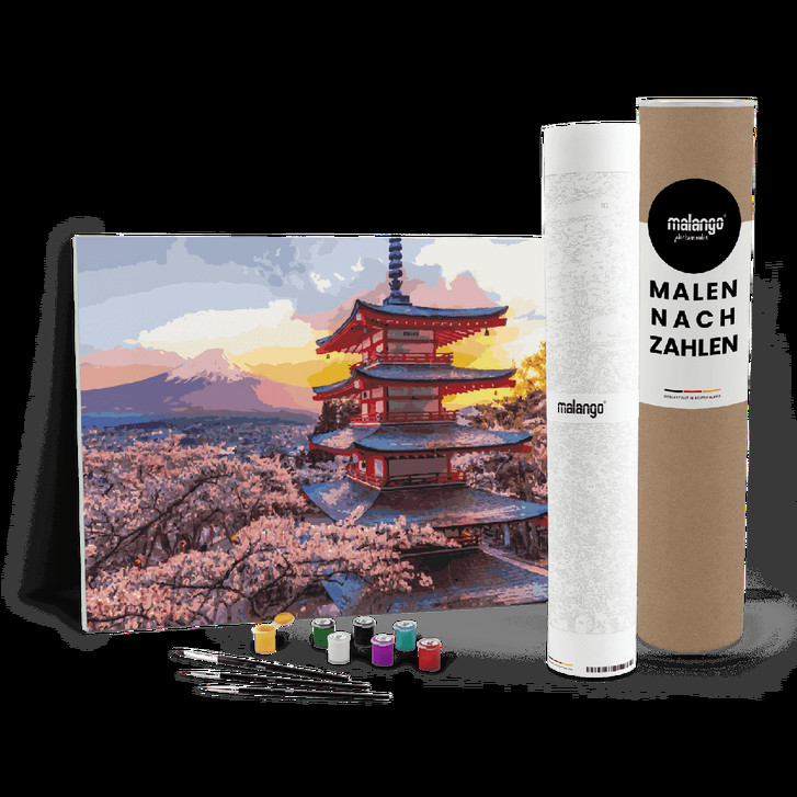 Malen nach Zahlen Leinwandbild - Sonnenuntergang am Tempel - WA446914