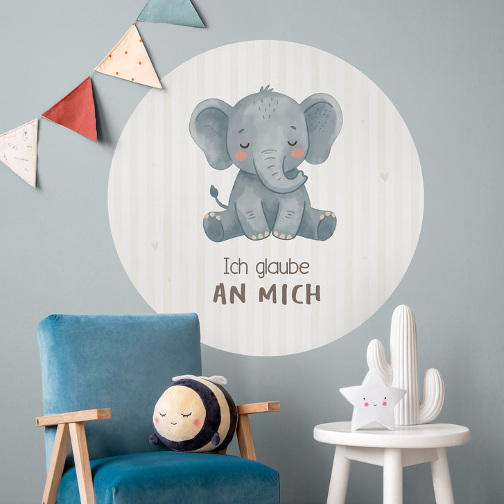 Rundes Wandtattoo mit Elefant - Kraftsatz 