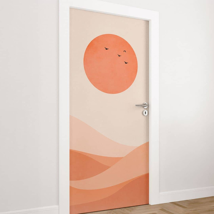 Türfolie Harmonische Landschaft orange - Kubistika - Selbstklebende Türdeko - WA509923