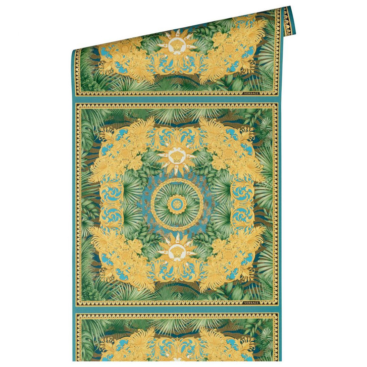 Versace Home Dschungel-Tapete Gold Grün Designer Luxus Vliestapete Palmen Blätter - WA382470