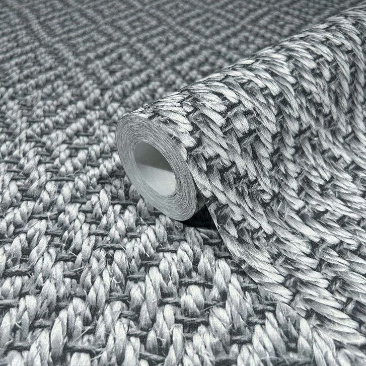 Vliestapete in 3D-Rautenoptik aus Flecht grau Textiloptik - WA445511