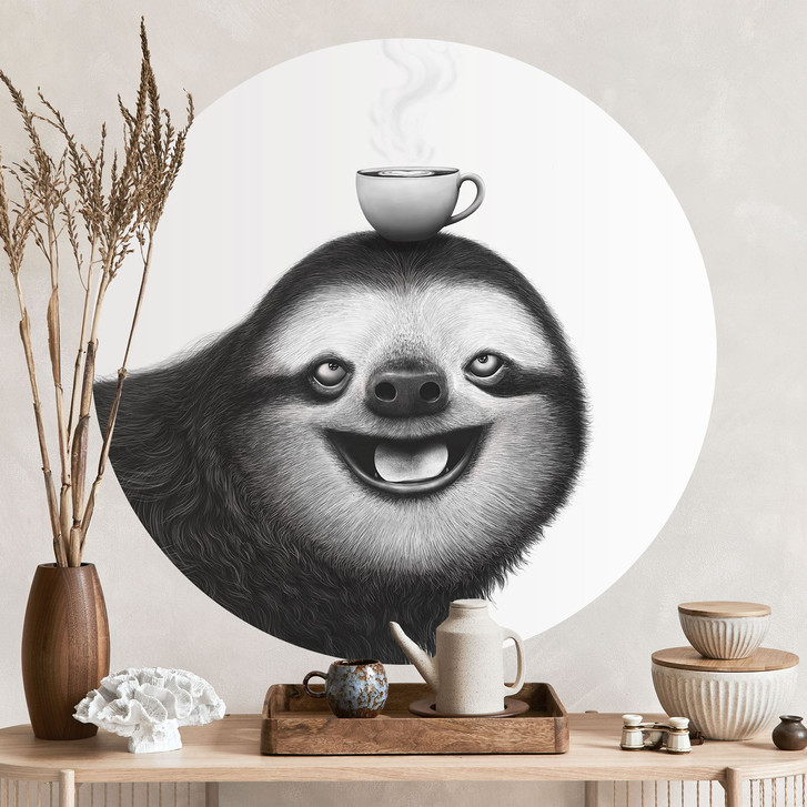 Wandtattoo Fröhliches Faultier mit Kaffee - Korenkova - Rund - WA512582