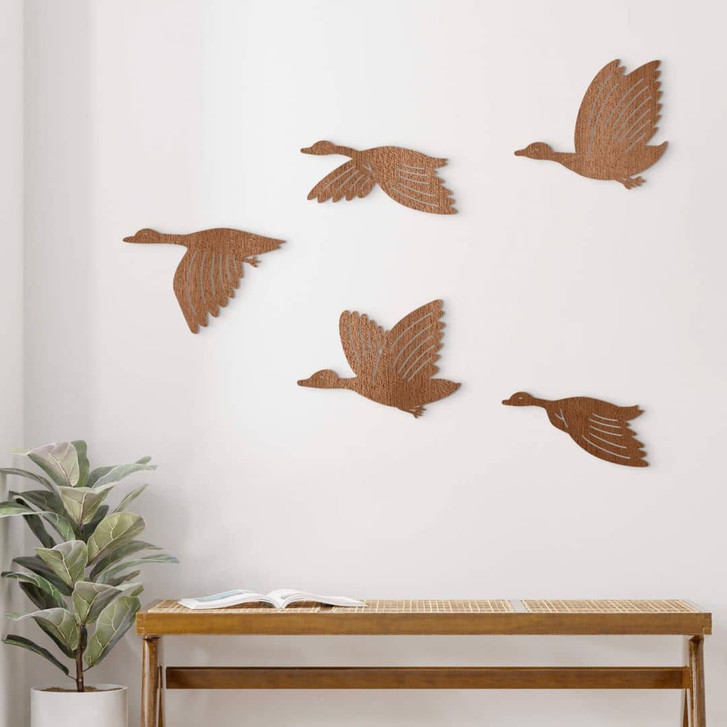 Holzdeko Fliegende Gänse - Holzvögel Mahagoni (5-teilig) - WA402162