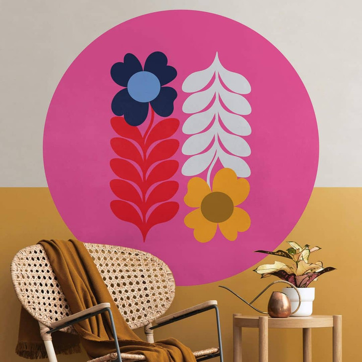 Wandtattoo Collett - Bunte Retroblumen - Rund - WA412555
