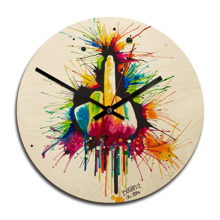 Holz-Wanduhr - Buttafly - Fuck the System - WA233395