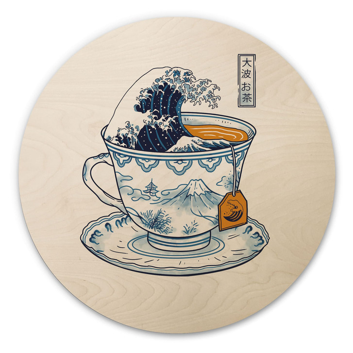Holzbild Grosse Welle Tee im Hokusai-Stil - Trinidad - Rund - WA512156