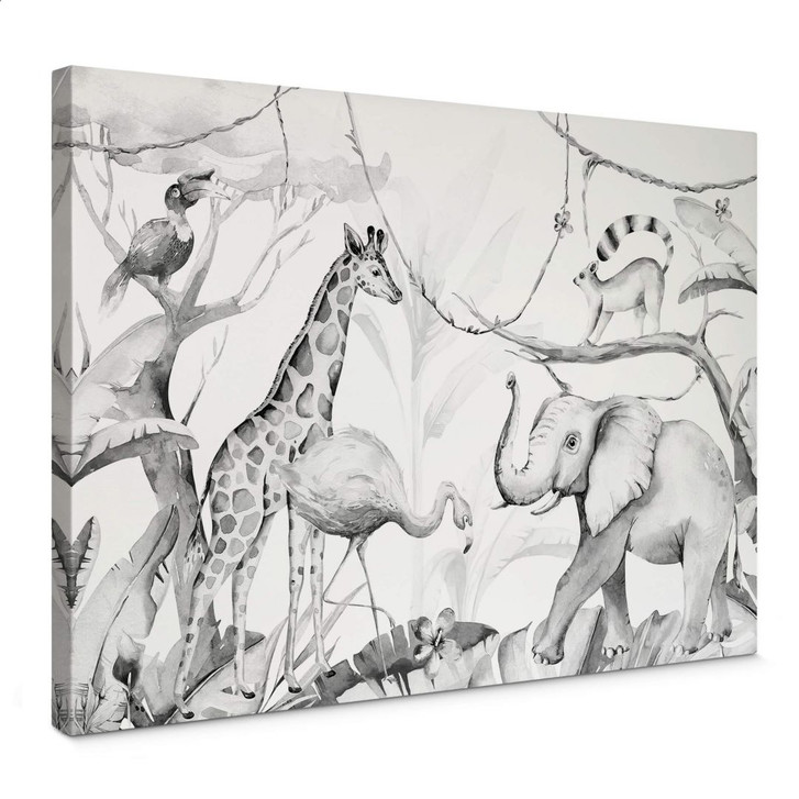 Leinwandbild Kvilis - Tierfreunde im Dschungel - schwarz-weiss - WA303154