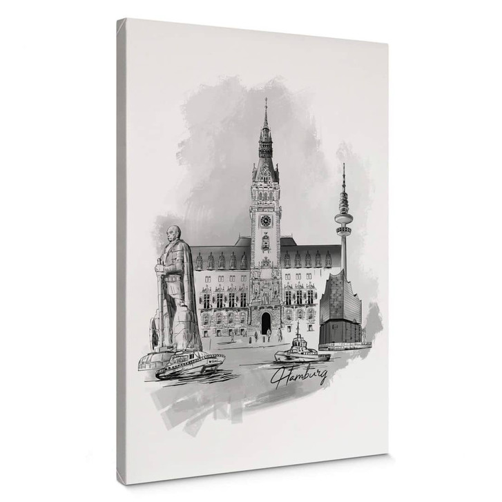 Leinwandbild Love your City - Hamburg Schwarz-Weiss - WA347565
