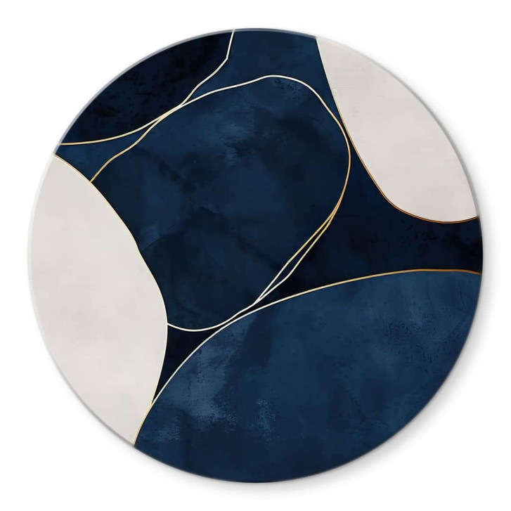 Glasbild Geometrische Balance in Blau und Weiss - Paksoylu - Rund - WA424814