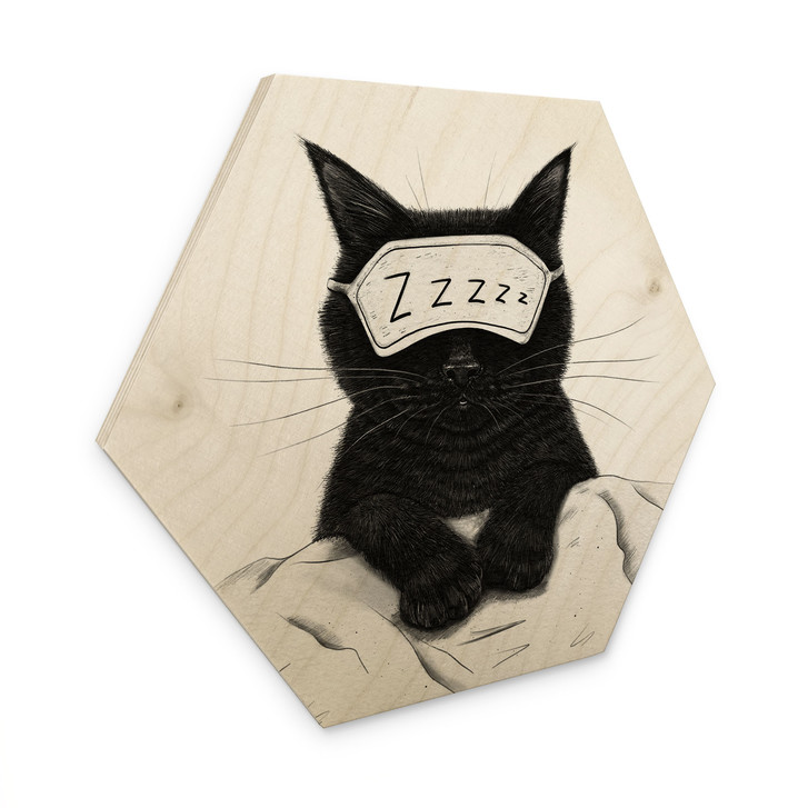 Hexagon Holzbild Schwarze Katze mit Schlafmaske - Korenkova - WA517167